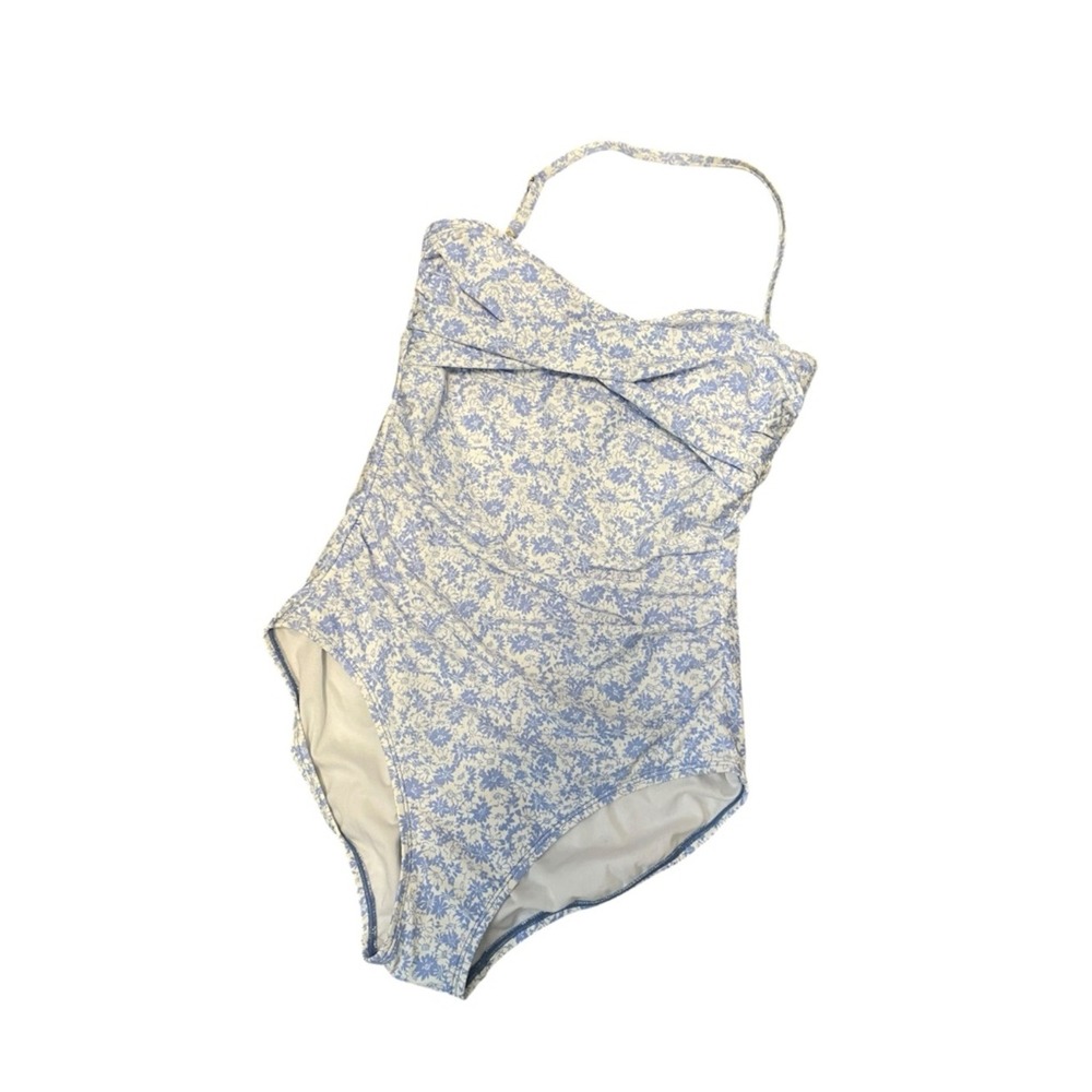 Kona Sol Blue White Floral Twist Front One Piece Swimsuit NWT